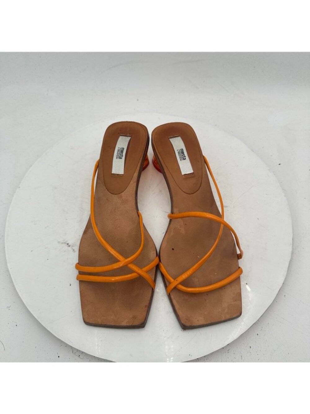 Miista Women Size EU 36 US 6 Orange Slim Leather Strap Tranculent Heel Sandal - Picture 3 of 12